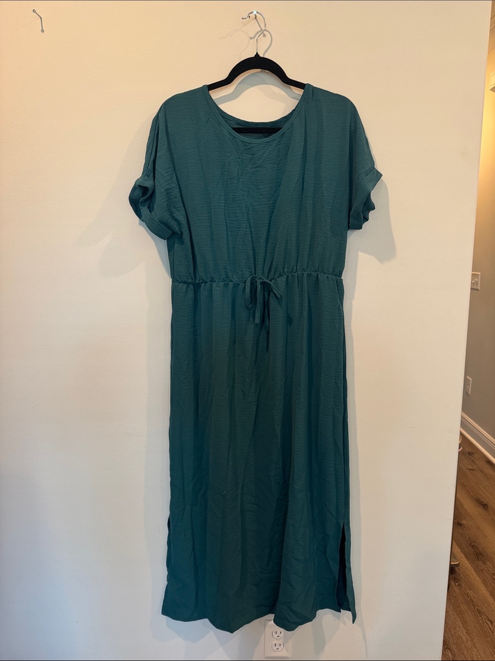 Casual Teal Tie-Waist Midi Dress